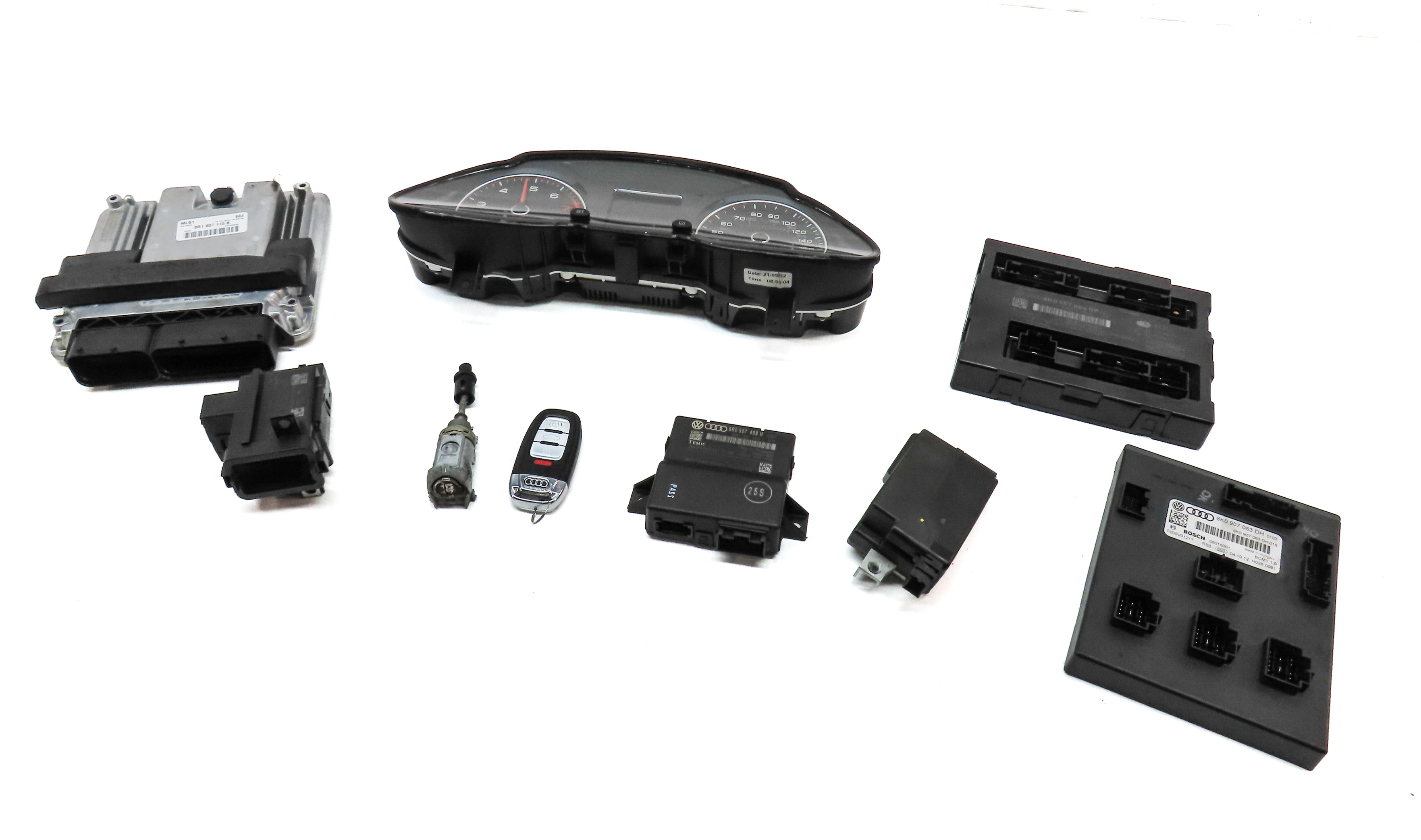 13 AUDI Q5 (B8 8R) 2.0L TURBO (CPMA) ECM BCM SPEEDOMETER IMMOBILIZER MODULE SET — exact item pictured